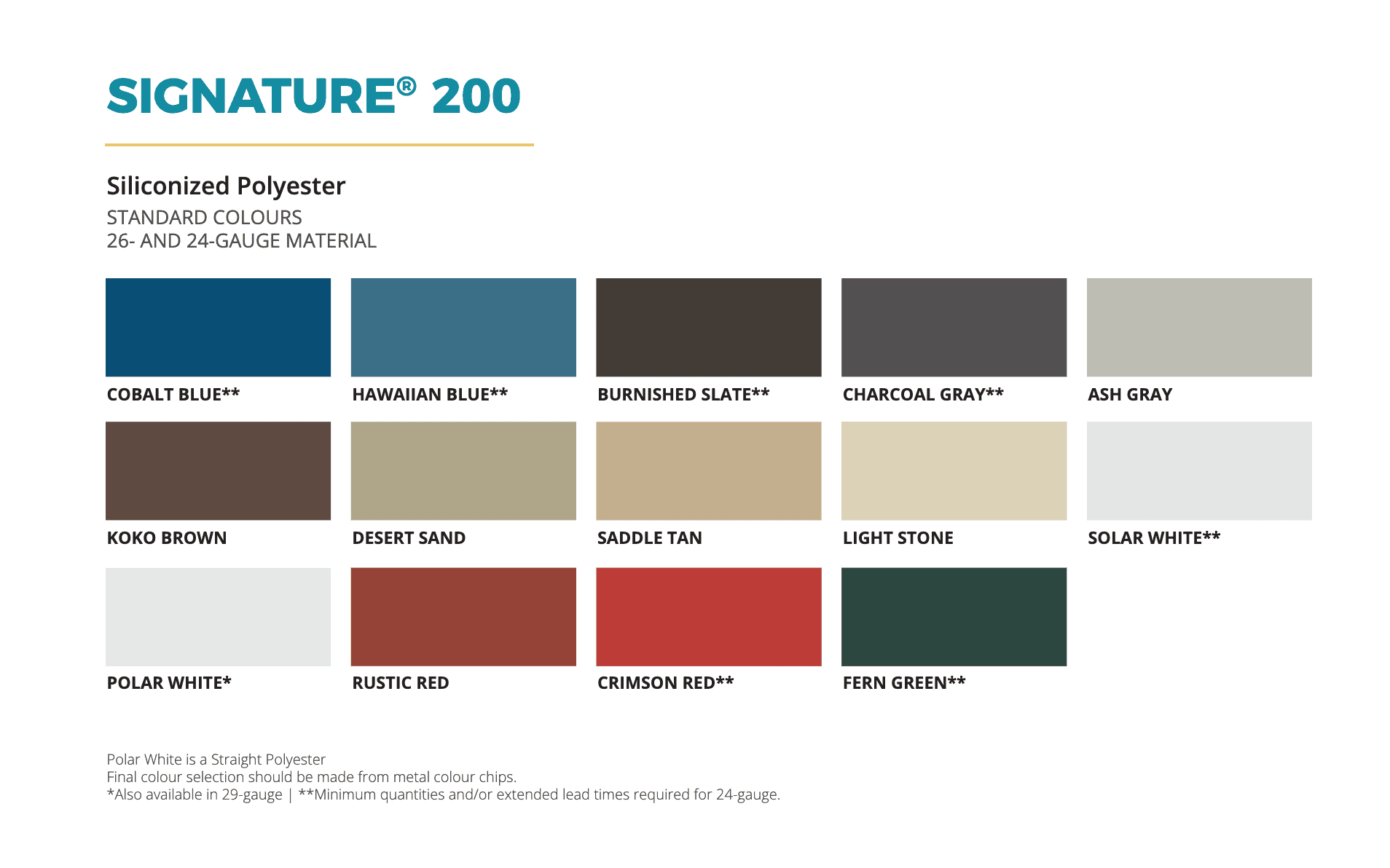 200 Series Steel building colors